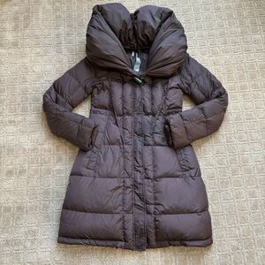 ADD Pillow Collar Hooded 95/5 Down Puffer Coat Jacket Women's US 2 Brown Gray